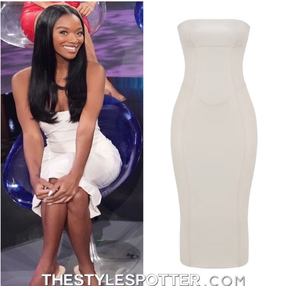 House Of CB Dress Camilla Faux Vegan-Leather Strapless Boned Midi Ivory S